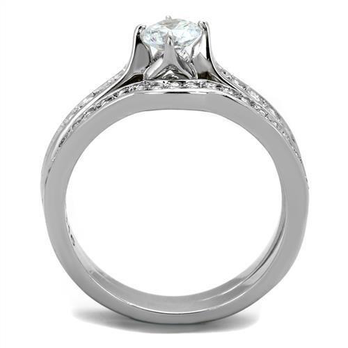 High polished (no plating) Stainless Steel Ring with AAA Grade CZ in Clear