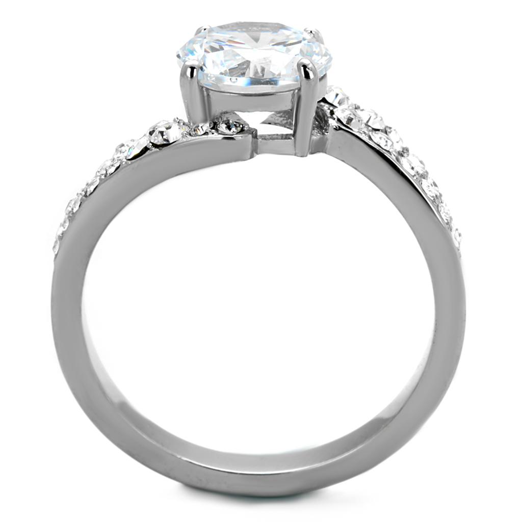 High polished (no plating) Stainless Steel Ring with AAA Grade CZ in Clear