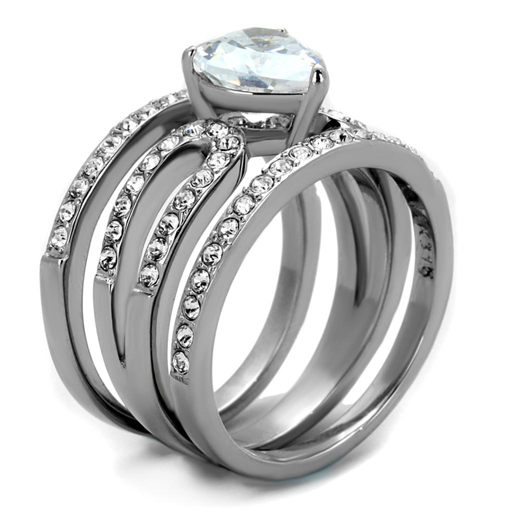 High polished (no plating) Stainless Steel Ring with AAA Grade CZ in Clear