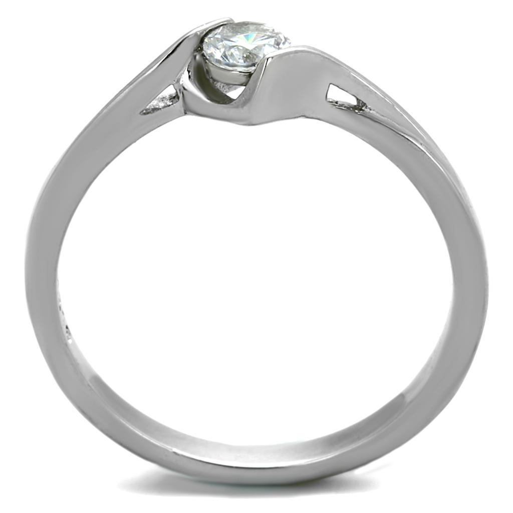 High polished (no plating) Stainless Steel Ring with AAA Grade CZ in Clear