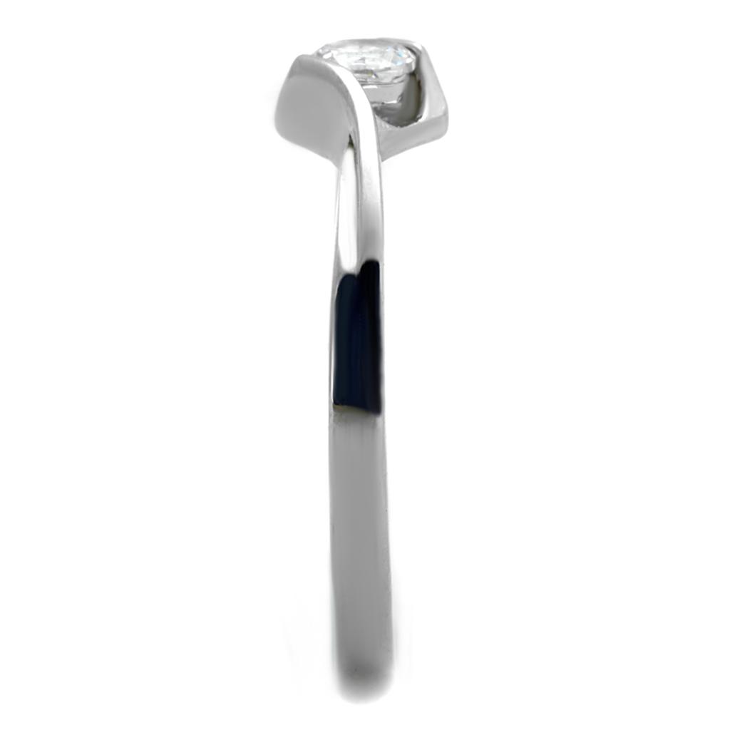 High polished (no plating) Stainless Steel Ring with AAA Grade CZ in Clear