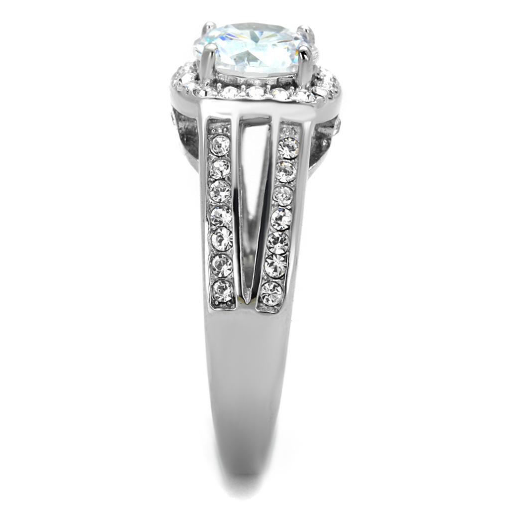 High polished (no plating) Stainless Steel Ring with AAA Grade CZ in Clear