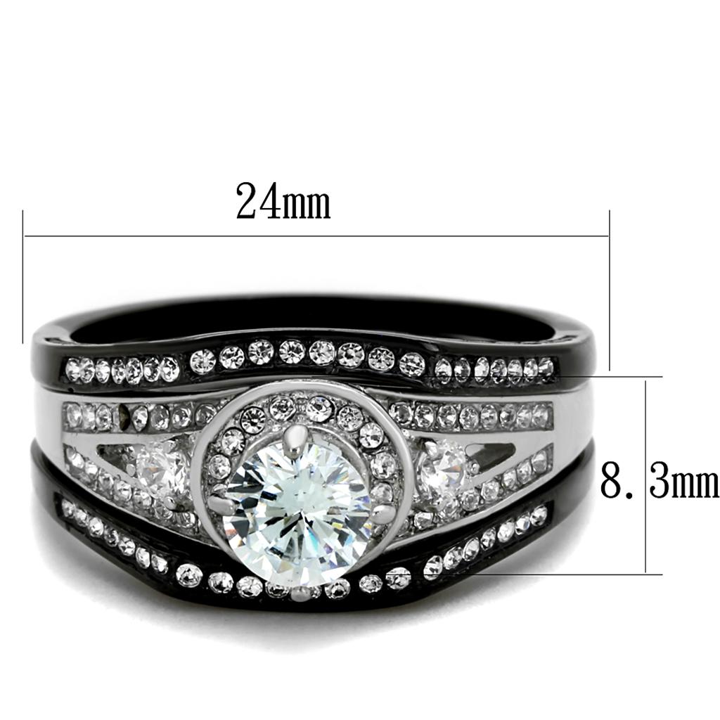 Two-Tone IP Black Stainless Steel Ring with AAA Grade CZ in Clear