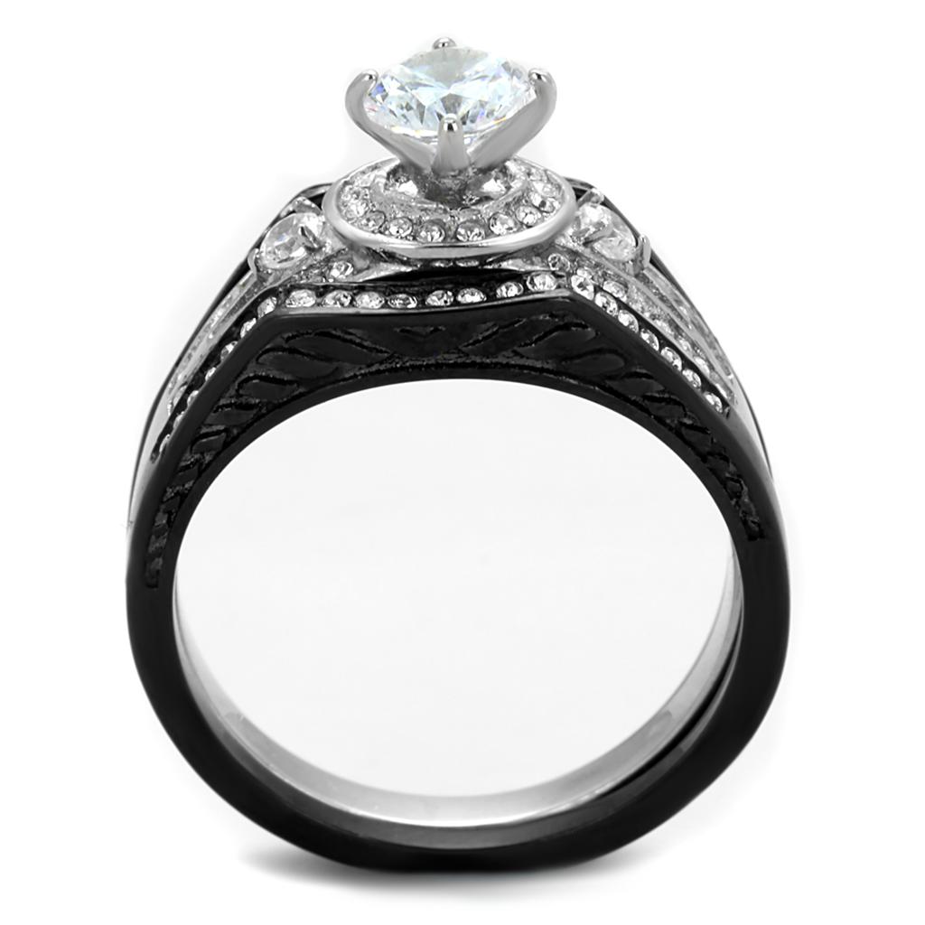Two-Tone IP Black Stainless Steel Ring with AAA Grade CZ in Clear