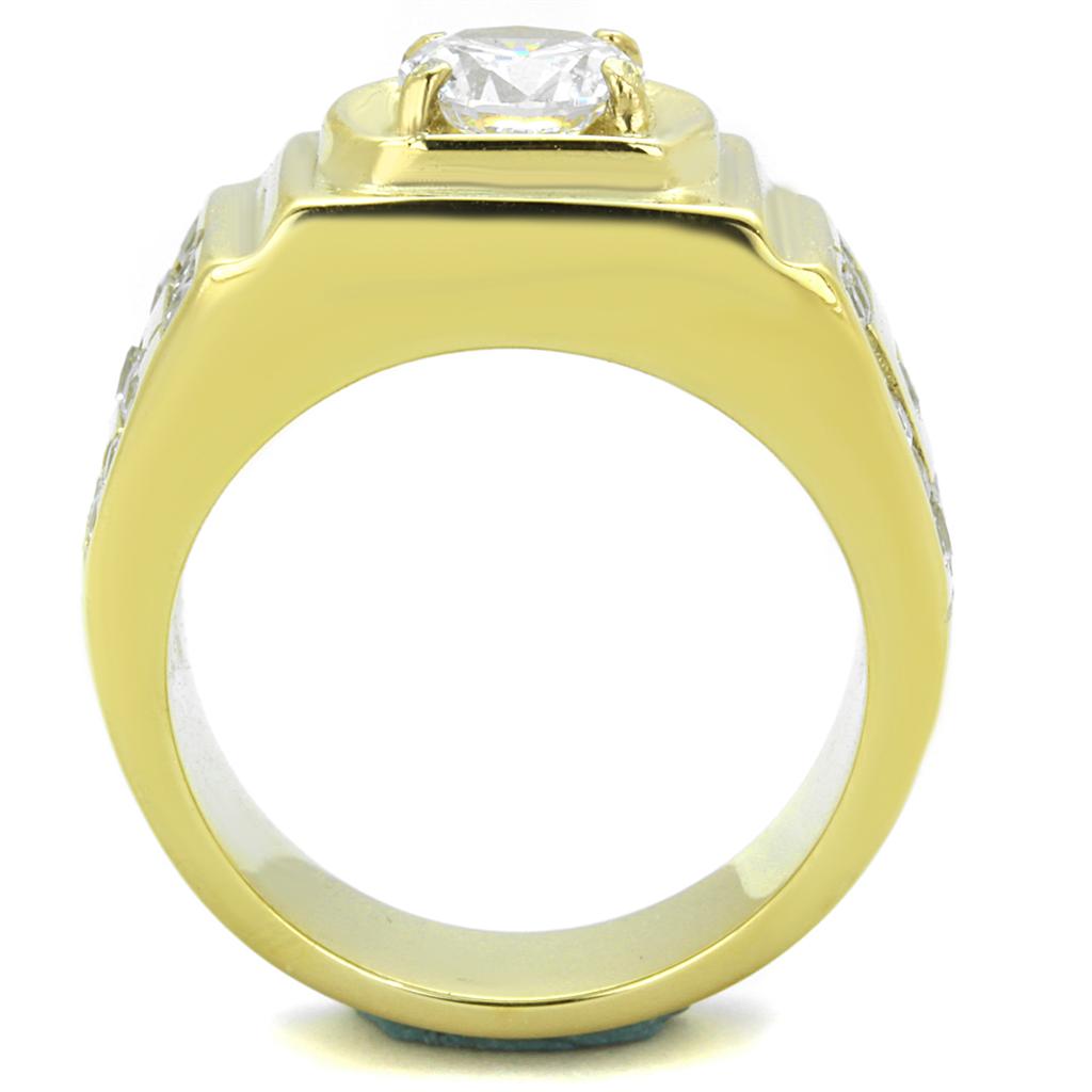 IP Gold(Ion Plating) Stainless Steel Ring with AAA Grade CZ in Clear