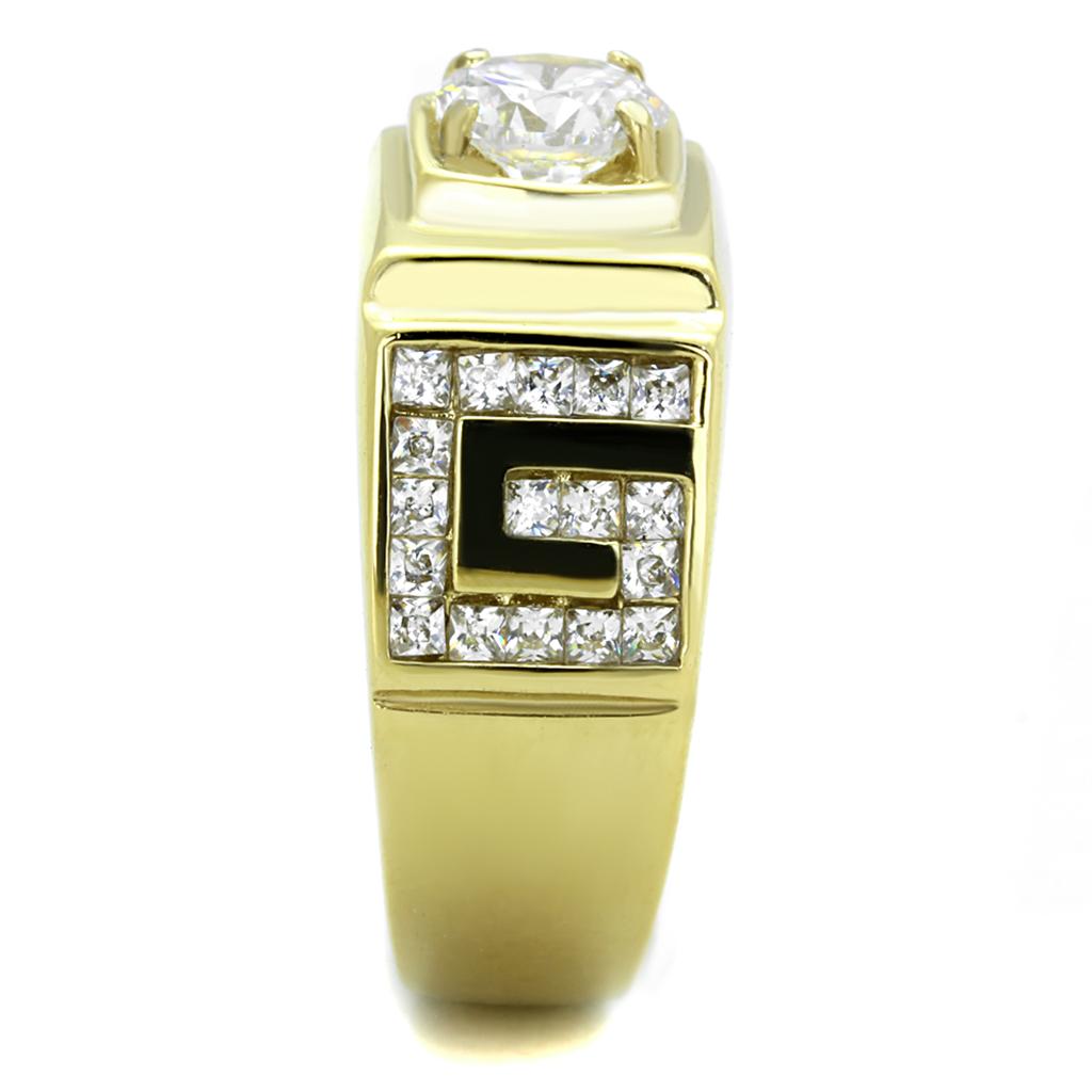 IP Gold(Ion Plating) Stainless Steel Ring with AAA Grade CZ in Clear