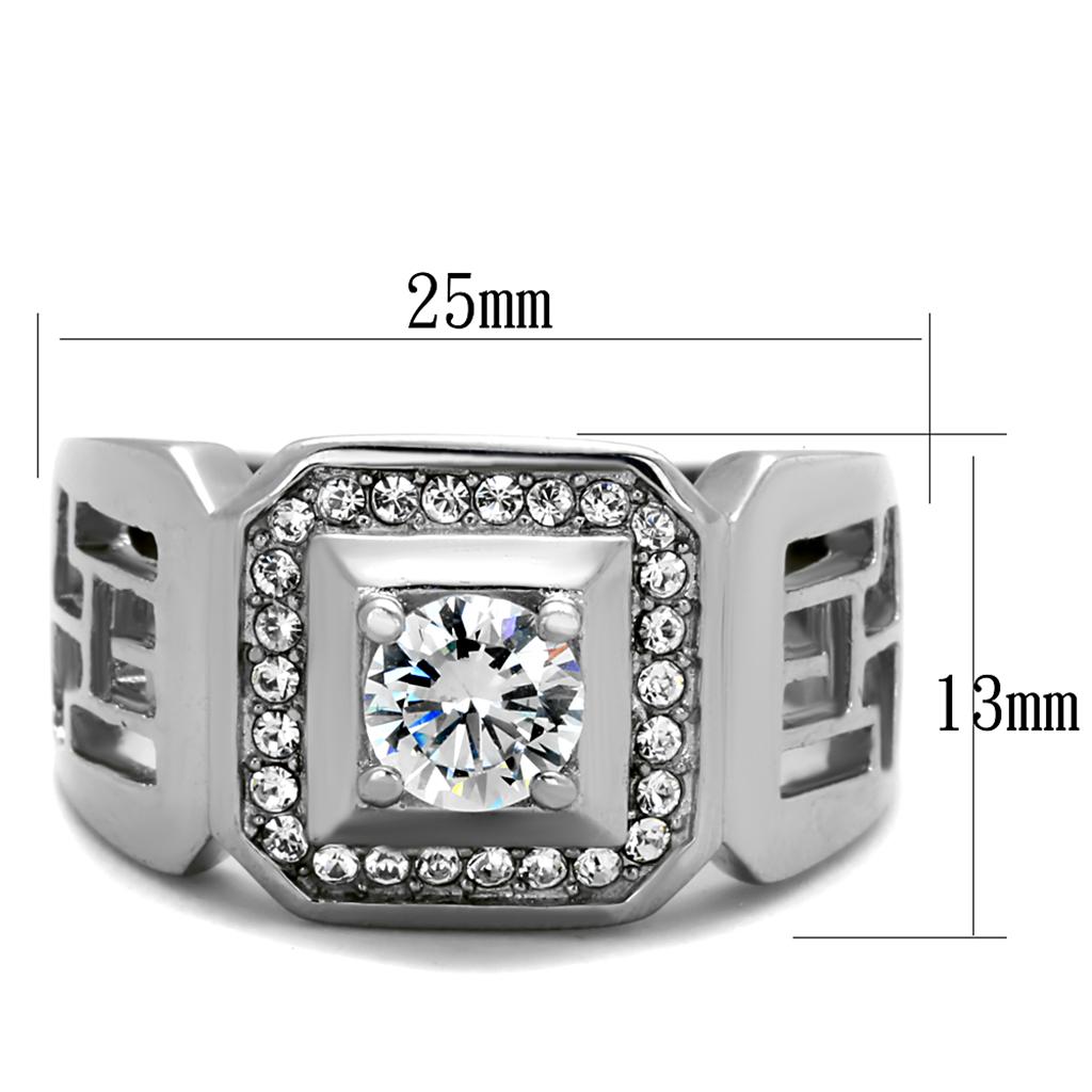 High polished (no plating) Stainless Steel Ring with AAA Grade CZ in Clear