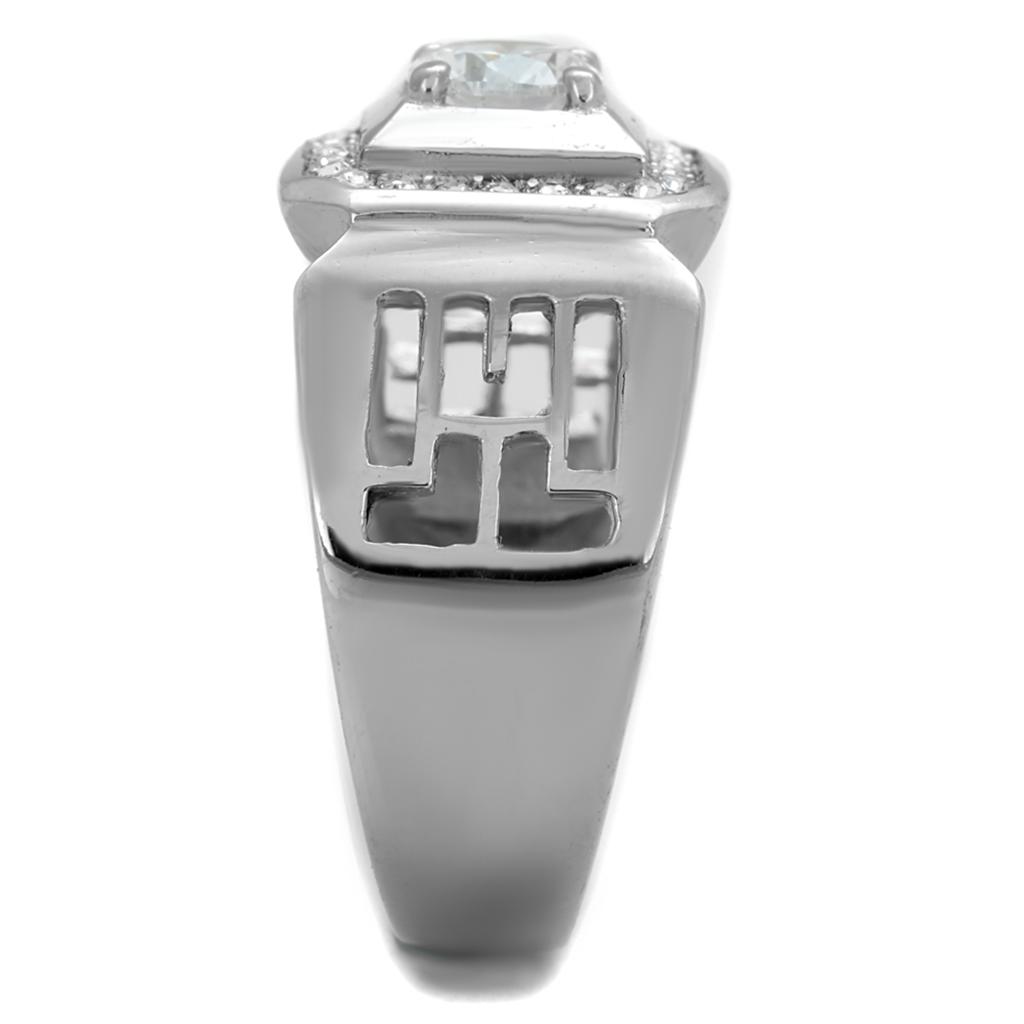 High polished (no plating) Stainless Steel Ring with AAA Grade CZ in Clear