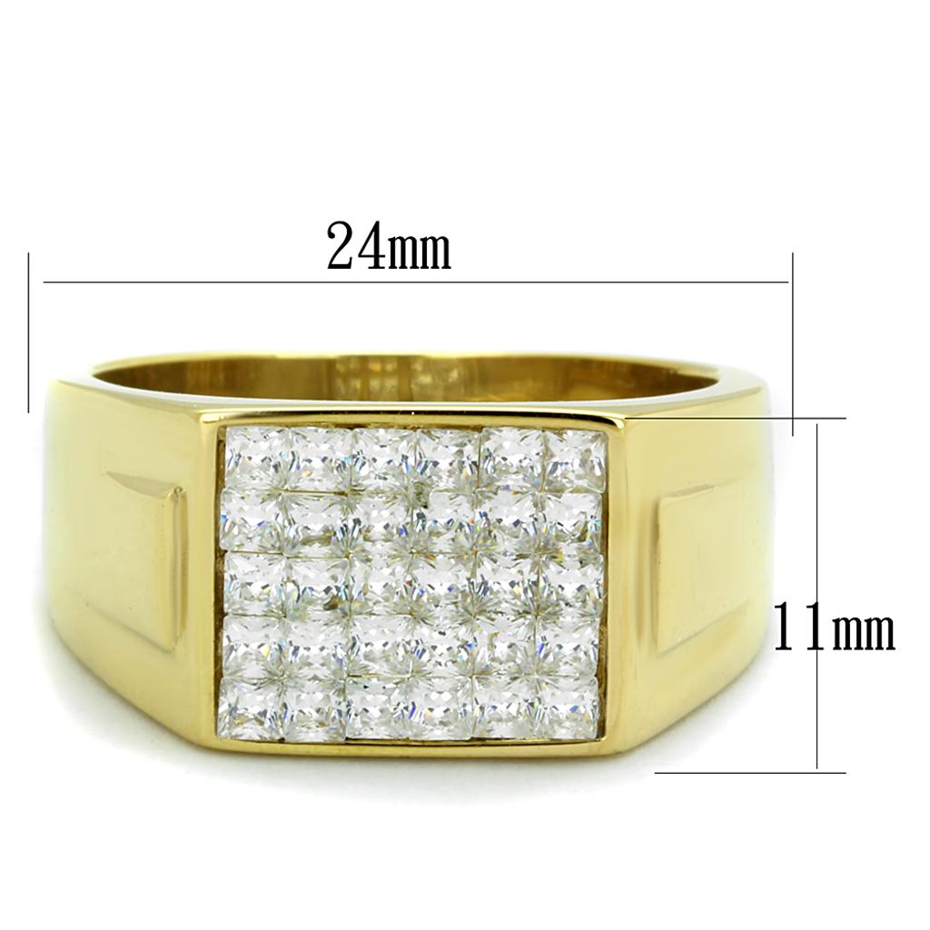 IP Gold(Ion Plating) Stainless Steel Ring with AAA Grade CZ in Clear