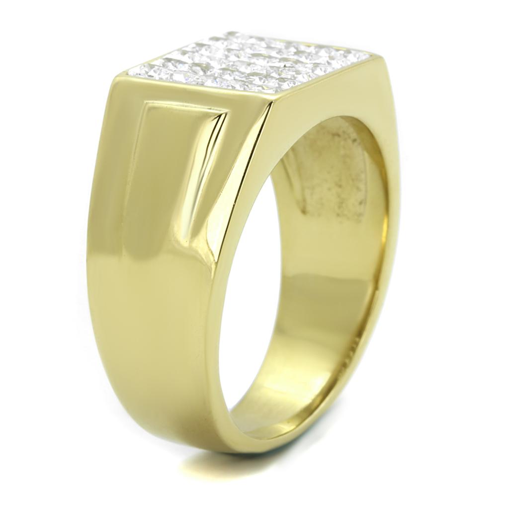 IP Gold(Ion Plating) Stainless Steel Ring with AAA Grade CZ in Clear