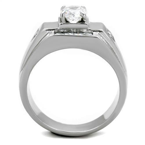 High polished (no plating) Stainless Steel Ring with AAA Grade CZ in Clear