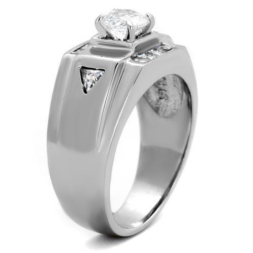 High polished (no plating) Stainless Steel Ring with AAA Grade CZ in Clear
