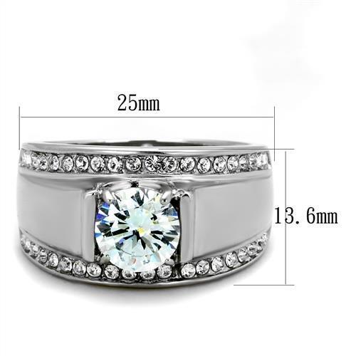 High polished (no plating) Stainless Steel Ring with AAA Grade CZ in Clear
