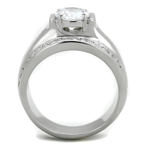 High polished (no plating) Stainless Steel Ring with AAA Grade CZ in Clear