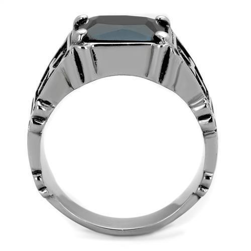 High polished (no plating) Stainless Steel Ring with Synthetic Synthetic Glass in Jet