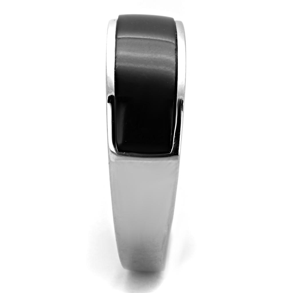 High polished (no plating) Stainless Steel Ring with Synthetic Onyx in Jet