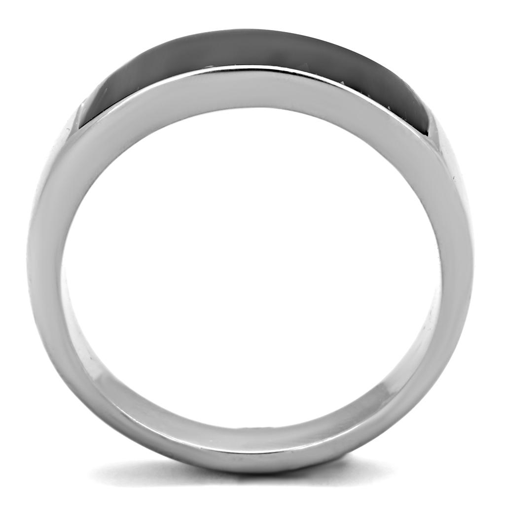 High polished (no plating) Stainless Steel Ring with Epoxy in Jet