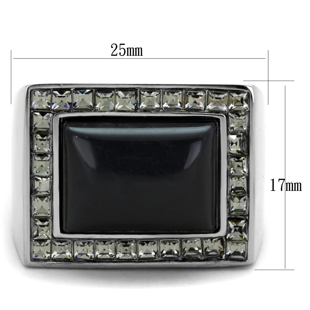 High polished (no plating) Stainless Steel Ring with Synthetic Cat Eye in Smoked Quartz