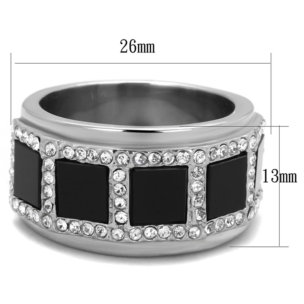 High polished (no plating) Stainless Steel Ring with Synthetic Onyx in Jet