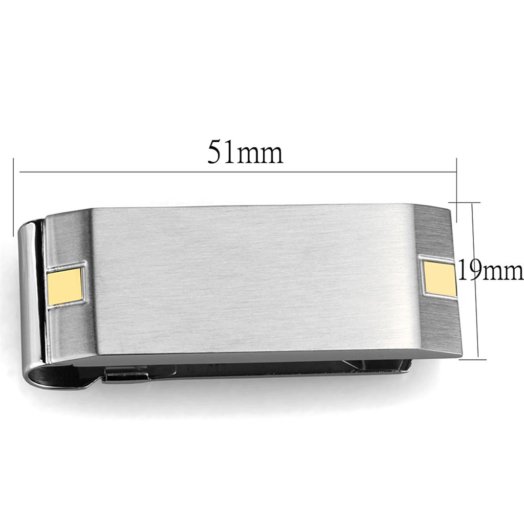 Two-Tone IP Gold (Ion Plating) Stainless Steel Money clip with No Stone