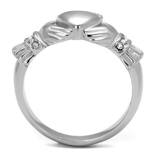 High polished (no plating) Stainless Steel Ring with Top Grade Crystal in Clear