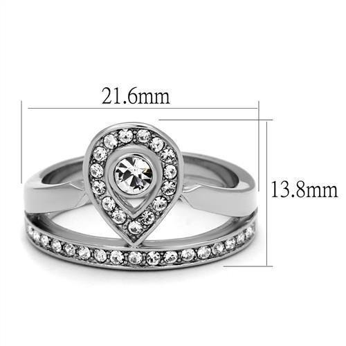 High polished (no plating) Stainless Steel Ring with Top Grade Crystal in Clear