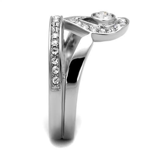 High polished (no plating) Stainless Steel Ring with Top Grade Crystal in Clear