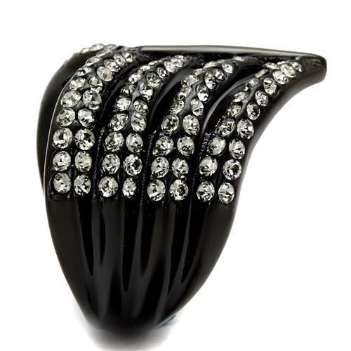 IP Black(Ion Plating) Stainless Steel Ring with Top Grade Crystal in Black Diamond