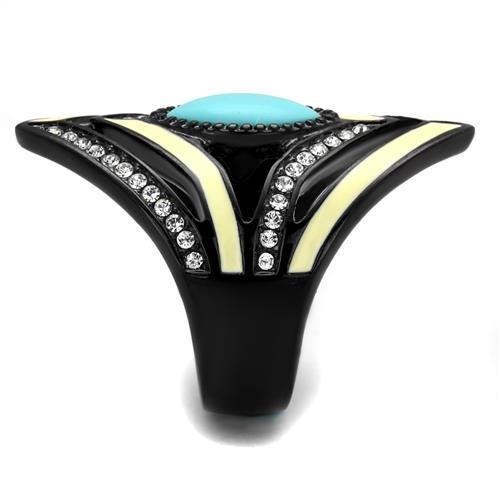IP Black(Ion Plating) Stainless Steel Ring with Synthetic Turquoise in Sea Blue