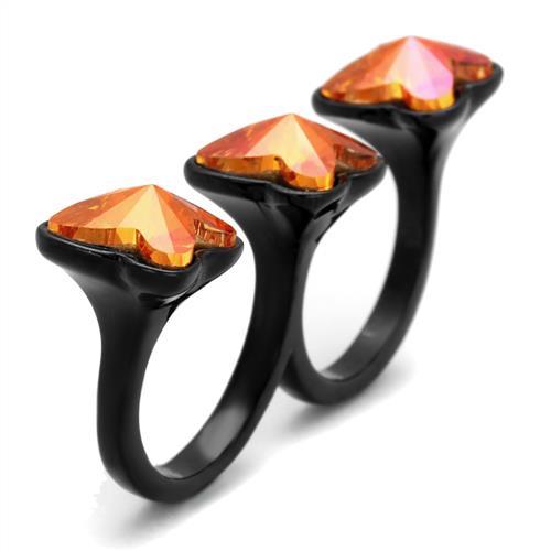 IP Black(Ion Plating) Stainless Steel Ring with Top Grade Crystal in Rose