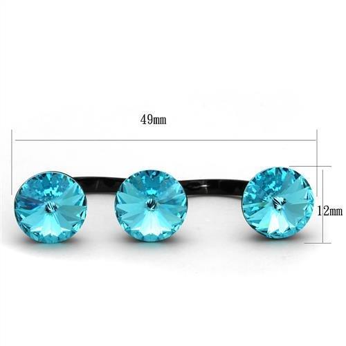 IP Black(Ion Plating) Stainless Steel Ring with Top Grade Crystal in Sea Blue