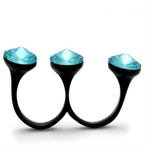 IP Black(Ion Plating) Stainless Steel Ring with Top Grade Crystal in Sea Blue
