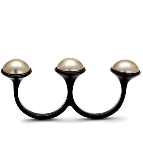 IP Black(Ion Plating) Stainless Steel Ring with Synthetic Pearl in Metallic Light Gold