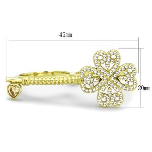 IP Gold(Ion Plating) Stainless Steel Ring with AAA Grade CZ in Champagne