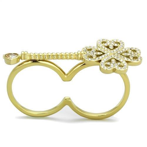 IP Gold(Ion Plating) Stainless Steel Ring with AAA Grade CZ in Champagne