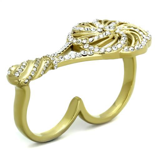 IP Gold(Ion Plating) Stainless Steel Ring with Top Grade Crystal in Clear