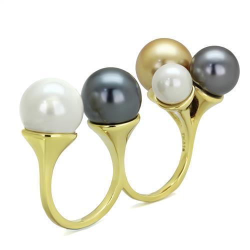 IP Gold(Ion Plating) Stainless Steel Ring with Synthetic Pearl in Multi Color