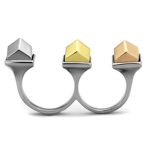 Three Tone (IP Gold & IP Rose Gold & High Polished) Stainless Steel Ring with No Stone