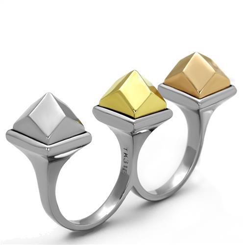Three Tone (IP Gold & IP Rose Gold & High Polished) Stainless Steel Ring with No Stone