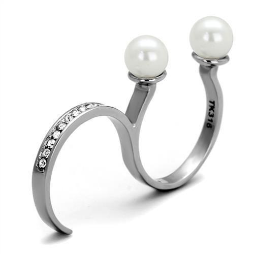 High polished (no plating) Stainless Steel Ring with Synthetic Pearl in White