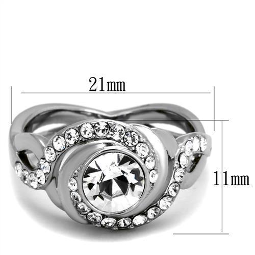 High polished (no plating) Stainless Steel Ring with Top Grade Crystal in Clear