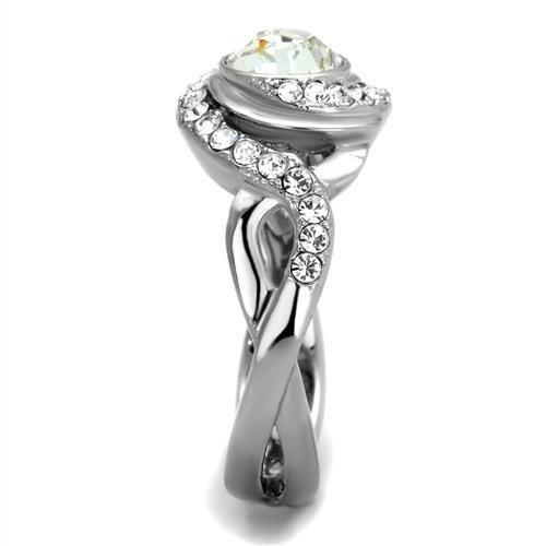 High polished (no plating) Stainless Steel Ring with Top Grade Crystal in Clear