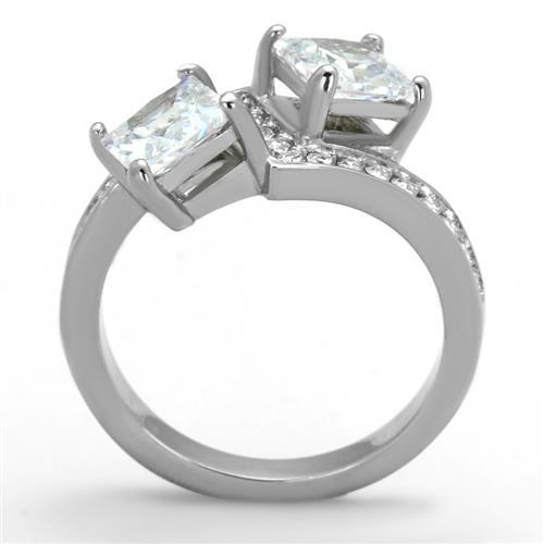 High polished (no plating) Stainless Steel Ring with AAA Grade CZ in Clear