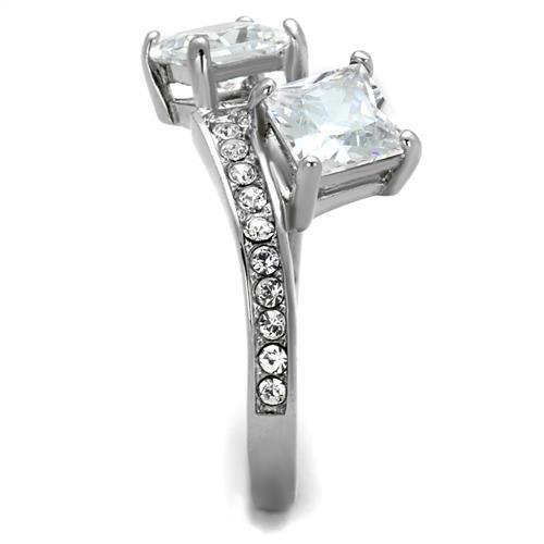 High polished (no plating) Stainless Steel Ring with AAA Grade CZ in Clear
