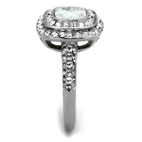 High polished (no plating) Stainless Steel Ring with AAA Grade CZ in Clear
