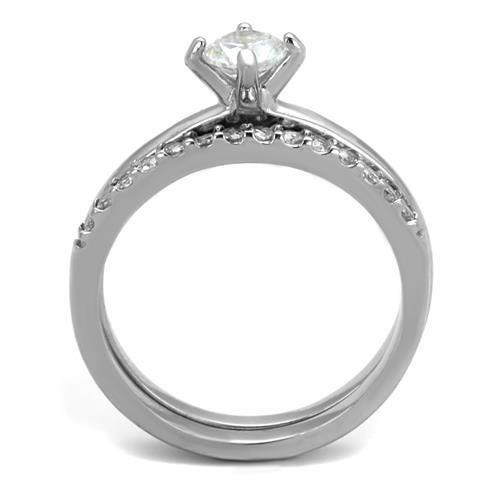 High polished (no plating) Stainless Steel Ring with AAA Grade CZ in Clear