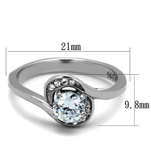 High polished (no plating) Stainless Steel Ring with AAA Grade CZ in Clear