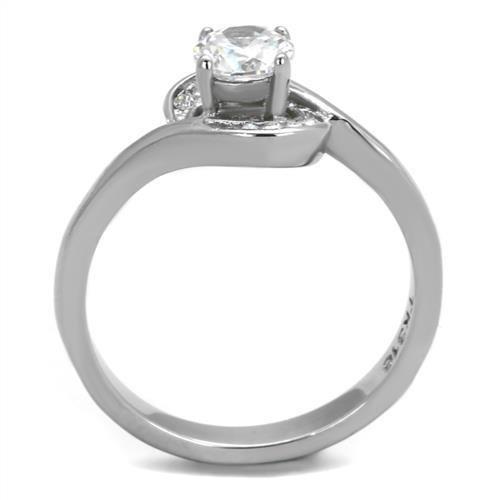 High polished (no plating) Stainless Steel Ring with AAA Grade CZ in Clear