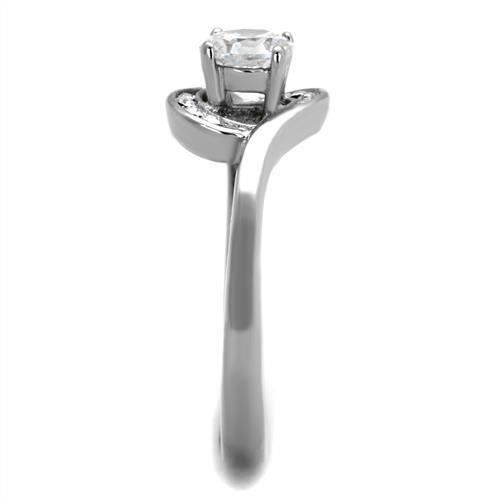 High polished (no plating) Stainless Steel Ring with AAA Grade CZ in Clear
