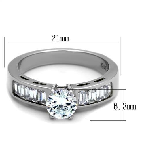 High polished (no plating) Stainless Steel Ring with AAA Grade CZ in Clear